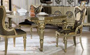 Bel ensemble de salle à manger Flambo classique avec sculpture à la main en bois massif et finition dorée pour la salle à manger - Product Image 6