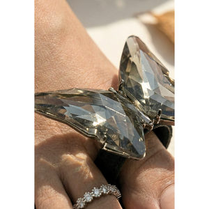 <b>Crystal</b> Butterfly Open Toe Toe-<b>Ring</b> Flats in Black 609 BK - Product Image 3