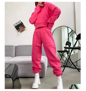 Venta al por mayor personalizado de gran tamaño francés Terry suelto ajuste elástico cintura Jogger casual traje de dos piezas mujeres chándal con capucha conjuntos - Product Image 6