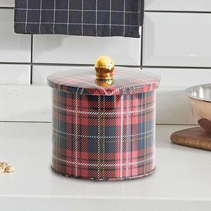 Boîte de conservation alimentaire ronde en métal Ekose 1,7 L avec poignée à bouton 140x125 mm, motif écossais, modèle Turquie EF142I3 - Product Image 2