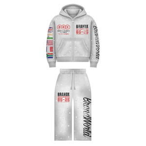 Hoodie évasé thermique surdimensionné en coton 100% personnalisé pour l'hiver, délavé à l'acide, avec patchs vieillis, écologique et respirant pour homme - Product Image 1