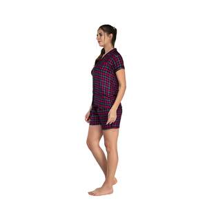 Conjunto de Camisa y Pantalones Cortos de Viscosa Teñida con Botones para Mujer, Cómodos, con Bolsillo, Tejido, Ropa de Dormir - Product Image 1
