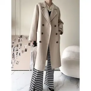 Automne et hiver femmes revers à manches longues tricoté manteau à capuche imprimé géométrique décontracté manteau de laine ample - Product Image 2