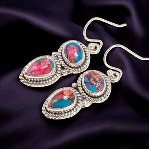 Elegantes pendientes colgantes de Plata de Ley 925, ostra espinosa, piedra preciosa turquesa, joyería colgante fina para compromiso o aniversario - Product Image 1