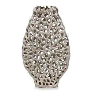 Vase en métal argenté à motif ajouré, élégant centre de table pour la décoration du salon et l'ambiance de la maison, en provenance d'Inde - Product Image 1