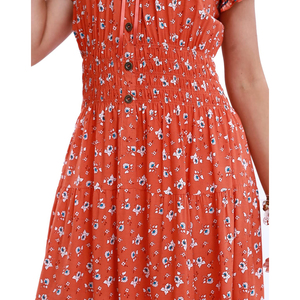 Haute qualité nouveau Design imprimé fleuri cheville longueur femmes robe robe à manches courtes Fit & Flare élégant tenue décontracté robes dames - Product Image 5