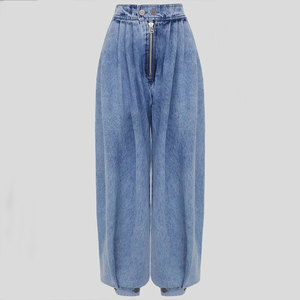 WCross-Border celana Denim musim panas baru Barat wanita-ritsleting pinggang tinggi bermanset, Retro kasual longgar, grosir - Product Image 3
