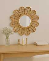 Miroir en rotin écologique, miroir mural rond en bambou et tissé, design Boho Sunburst pour salle de bain et chambre à coucher