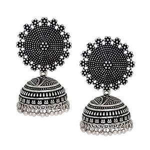 Kriaa <b>Fine</b> <b>Cuff</b> <b>Earrings</b> 1308522 Rhodium Plated Zinc Alloy Jhumki Style - Product Image 1