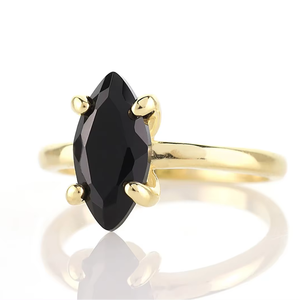 Belle bague en onyx noir plaqué or 18 carats faite à la main bijoux fins pour femmes cadeau de mariage - Product Image 3