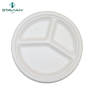 Haute qualité 3 compartiments 10 \ "biodégradable écologique plaque jetable étanche Bagasse nouvelle huile plaque la plus vendue - Product Image 2