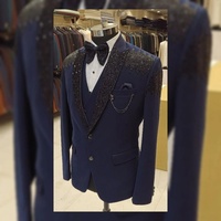 Costume de smoking bleu élégant pour homme, simple boutonnage, un bouton, pour mariage, bal de promo, dîner, blazer
