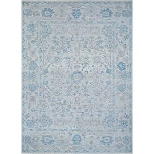Alfombras de Lana Anudadas a Mano Erbe, Diseño Floral y Abstracto Azul, para Entrada, Dormitorio, Pasillo, Tamaño Rectangular 9x12, Modelo Enlp-07 - Product Image 1