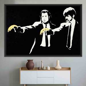 Impression sur toile élégante de graffitis banane de Banksy pour décoration moderne, TOILE ENCARTÉCHÉE NOIRE - Product Image 1