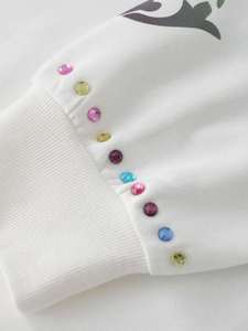 Sweat à capuche boxy personnalisé blanc avec fermeture éclair, 100% coton, automne, strass colorés, manches imprimées dégradées, esthétique Y2K, manches longues - Product Image 3