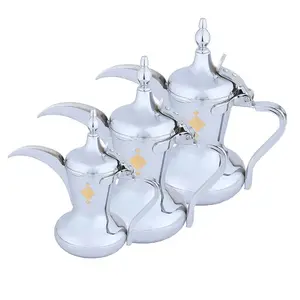 Ensemble de 3 Dallah arabe en acier inoxydable fait à la main, fini poli, parfait pour les ustensiles de cuisine et le service de thé élégant - Product Image 1