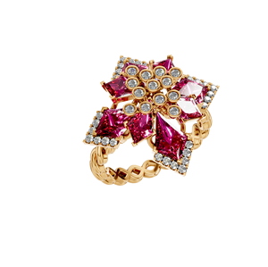 Rubis synthétique floral en or massif 14 carats et bague de cocktail en diamant cultivé en laboratoire certifié IGI déclaration fête de fiançailles de mariage personnalisée - Product Image 6