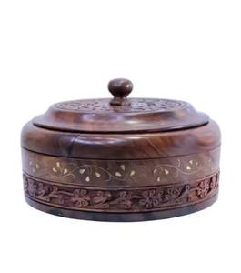 Dernière finition personnalisée arrondie en bois et métal Chapati Sever Pot Casserole Pot de service Pot de serveur de nourriture décoratif fait à la main - Product Image 1