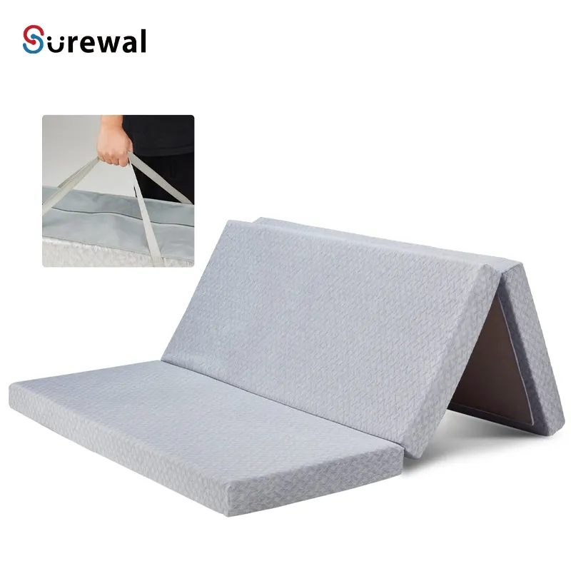 SUREWAL Foldable 4 Inch Luxury Tri Folding Foam Mattress Topper Camping Bed Portable for Travel Van Guest Mattress