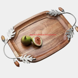 Bandeja de madera de gran tamaño para servir, los accesorios de utensilios de cocina de Hotel para el hogar más vendidos con mango de Metal dorado para uso en bodas - Product Image 5