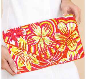 Soleado fucsia Floral de cuentas bolso Cadena de embrague - Product Image 1