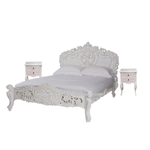 Camas blancas rococó Estilo francés Madera de caoba maciza Muebles de dormitorio tallados artísticos Marco de cama king size de diseño europeo antiguo - Product Image 4