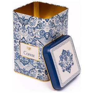 Kontensan ER022Y1 1.6L Lata de Almacenamiento Metálica Cuadrada de 105x105x160mm con Patrón Decorativo Azul y Blanco Inspirado en Azulejos, Estilo Tradicional - Product Image 1