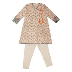ชุดสูท 2 ชิ้นปักลายสำหรับเด็กผู้หญิง - สีน้ำตาลอ่อน - Product Image 1