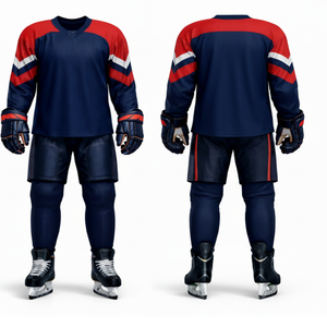 Uniforme de Hockey sobre Hielo Azul Marino y Rojo - Diseña Tu Propio Logotipo, Ropa Deportiva Profesional, Jersey de Entrenamiento con Mangas Chevron - Product Image 3