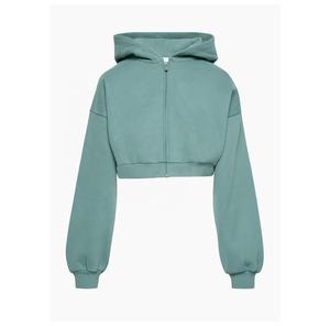 Sudadera con Capucha Corta Personalizada de Color Negro Liso con Serigrafía ODM/OEM para Mujer, Tallas Grandes - Product Image 4