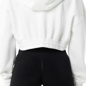 Sweat à capuche à fermeture éclair complète pour femmes blanches classiques 55% coton 45% Spandex Style d'épaule tombante surdimensionné avec pull à capuche - Product Image 6