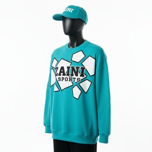 Sweat-shirt surdimensionné en tissu polaire doux de qualité supérieure, couleur sarcelle, avec panneau sur la manche et broderie de logo personnalisé, sweat-shirts basiques - Product Image 2