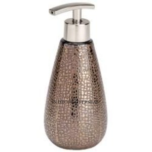 Dispensador de jabón líquido de Metal resistente con acabado antiguo de latón con textura de diseñador elegante y aspecto elegante con bomba de color plateado - Product Image 1