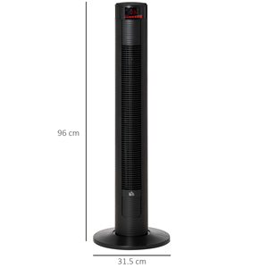 Homcom พัดลมทาวเวอร์45W มี4โหมดและความเร็ว3ระดับพร้อมตัวจับเวลา12ชั่วโมงในรูปแบบ ABS ขนาด31.5x31.5x96ซม. สีดำ