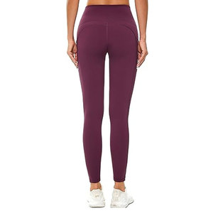 Mallas de Yoga de cintura alta para mujer con 4 bolsillos Color sólido Algodón de alta calidad Cintura elástica transpirable y de secado rápido - Product Image 4