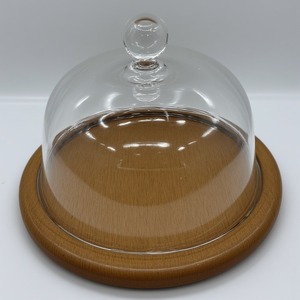 Vintage Glass <b>Dome</b> With Hammered Wooden Base <b>Cake</b> <b>Stand</b> Artisan Handmade Offering Decorative Accent For Kitchens - Product Image 6