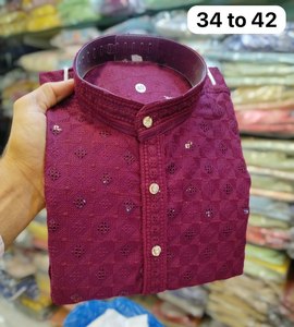 Kurta pyjama pour homme en tissu dobby à motifs géométriques élégants, respirant, anti-froissement, polyester/rayonne, par l'exportateur en gros FABZONE - Product Image 4