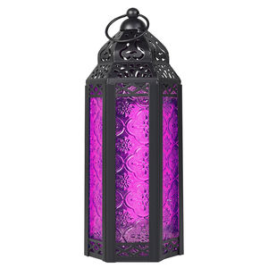 Lanterne suspendue Style marocain bougeoir lanterne à la main découpée au Laser conception violet verre bougie lanterne éclairage à la maison ting - Product Image 1