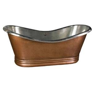 Baignoire à pantoufles double de luxe moderne Baignoire autoportante nickelée polie avec finitions patinées pour salle de bains de villa - Product Image 6