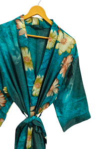 ชุดคลุมอาบน้ำผ้าไหมส่าหรีสไตล์อินเดียชุดคลุมลายดอกไม้ขนาดใหญ่พิเศษชุดใส่ในฤดูร้อน - Product Image 3