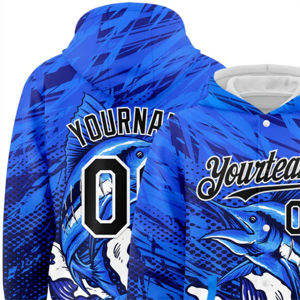 Sweat à capuche personnalisé unisexe Royal Black White Marlin Fish 3D Full Snap Varsity Letterman Winter Sports avec impression numérique - Product Image 2