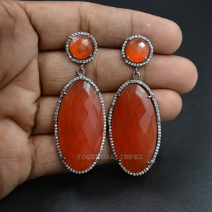 Elegante joyería de plata de ley 925 con piedra natal naranja Monalisa con pendientes de aro de piedras preciosas CZ Ocasión DE BODA elegante de moda - Product Image 4