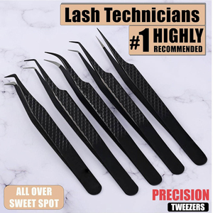 Vente en gros de pinces à épiler professionnelles en acier inoxydable noir pour extensions de cils KAAMIR INSTRUMENTS, ensemble de 12 mm, pointe lisse, différentes - Product Image 6