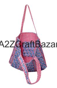 Bolsa de Compras Acolchada de Algodón 100% Puro Ecológica, Diseño a Rayas con Estampado de Bloques Hecho a Mano, Estilo Boho, Uso Diario, Exhibición Prolongada - Product Image 4