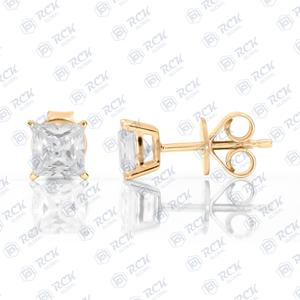 ต่างหูเพชรเม็ดเดี่ยวตัดเพชรรูปเจ้าหญิง tcw 3.00สำหรับผู้หญิง/เครื่องประดับของขวัญครบรอบสำหรับกระดุมเพชรของเธอ - Product Image 2
