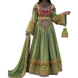 Wholesale Casual Fashion Vintage Clothing Afghani <b>Dresses</b> Hot Selling Maxi Length Flared <b>2</b> <b>Piece</b> Embroidered Frock & Dupatta Set - Product Image 1