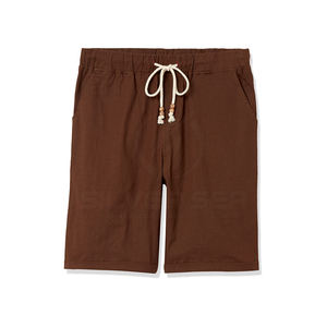 Pantalones cortos de algodón para hombre de verano 2023, pantalones cortos informales con cintura elástica y patrón sólido teñido liso personalizados al por mayor - Product Image 1