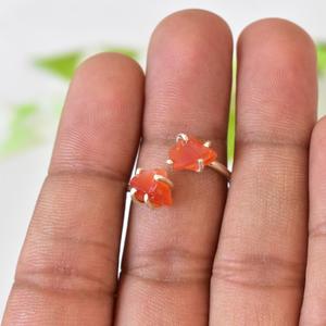 Anillo ajustable de Plata de Ley 925 con piedra preciosa de cornalina en bruto Banda de piedra natal de agosto para mujer - Product Image 3