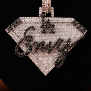 Colgante de diamante en forma personalizada de Hip Hop, colgante de moissanita en blanco y negro de Plata de Ley 925, regalo para él - Product Image 1