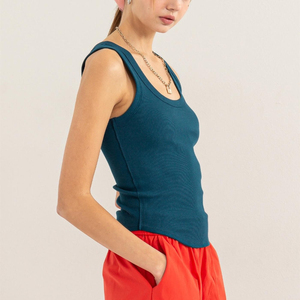 Custom logo Women Blue <strong>Green</strong> Solid Color Ribbed Scoop Neck Sleeveless Longline Tank <strong>Top</strong> Slim Fit Solid Color Basic <strong>Cami</strong> - Product Image 1